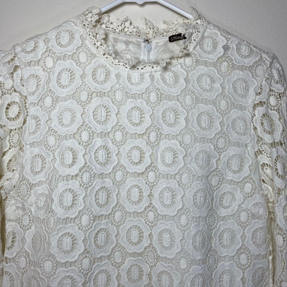 J. McLaughlin Loni Floral Eyelet Crochet Long Sleeve Blouse White Sz XS - Picture 4 of 11